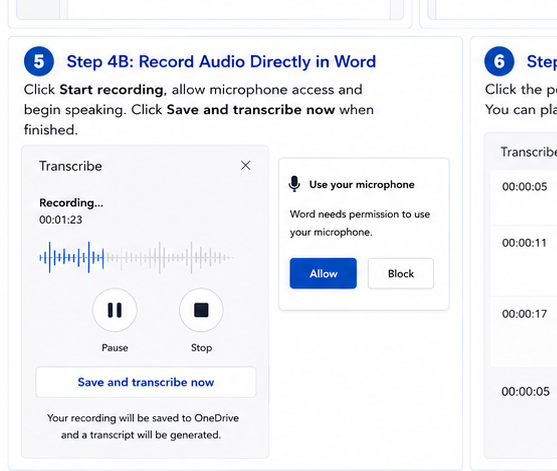 record audio directly into word
